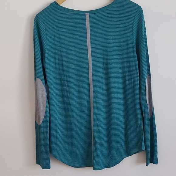 Sundance Striped Long Sleeve Shirt, Green/Navy Raw Hem Neckline Size S - Picture 3 of 6